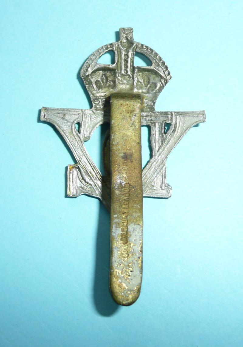 WW2 - 5th Royal Inniskilling Dragoon Guards White Metal Cap Badge, King's Crown - Gaunt