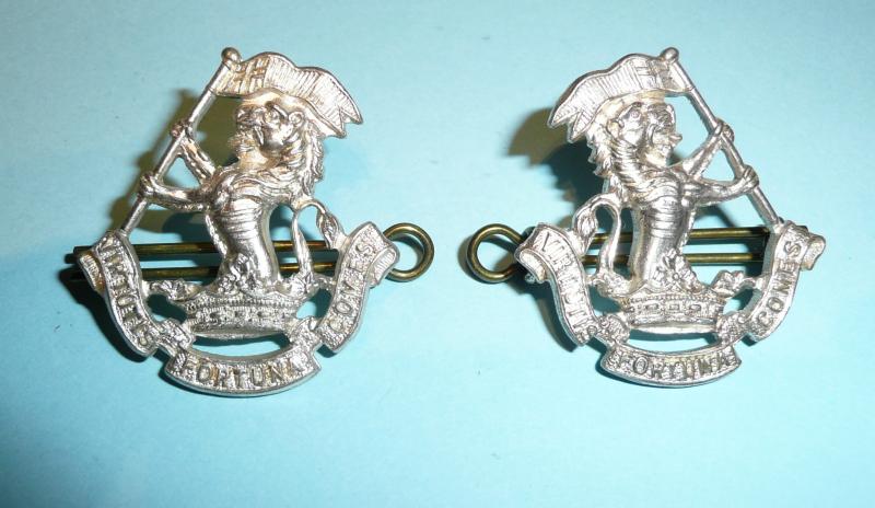 Duke of Wellington's Regiment (West Riding) Matched Facing Pair of Officer's Silver Plated Collar Badges
