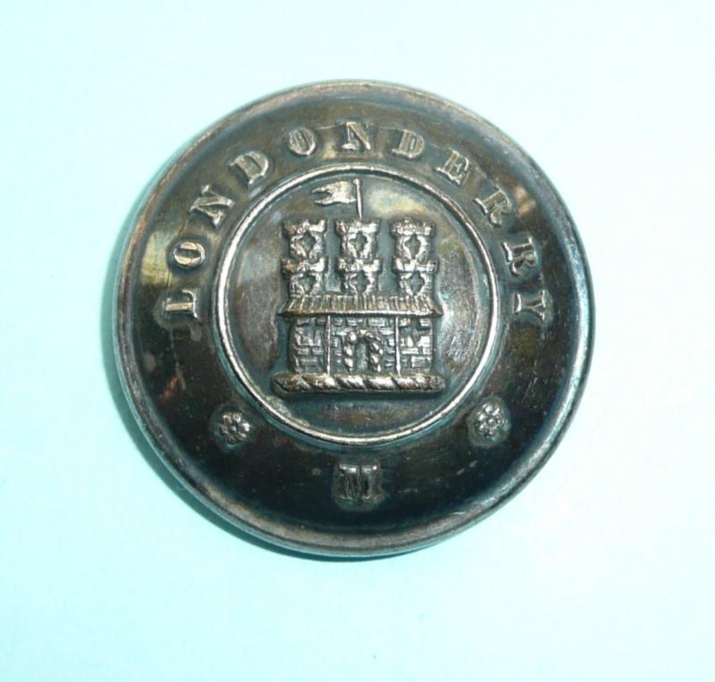 Irish Militia - Londonderry Militia Officer's Silver Plated Large Pattern Coatee Button