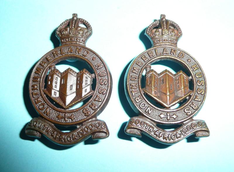Northumberland Hussars Officers OSD Bronzed Matching Collar Badges, King's Crown - Jennens