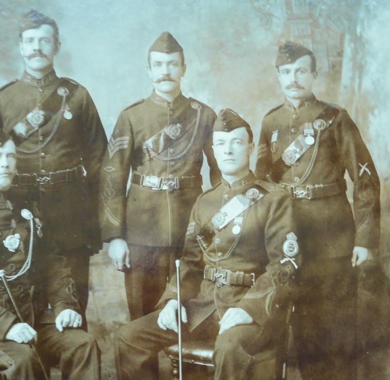 Fabulous Large Original Edwardian Sepia Photograph - Senior NCOs and Sergeants of the 2nd Volunteer Battalion, the Queens (Royal West Surrey Regiment), Circa 1904 - Sergeant Legg