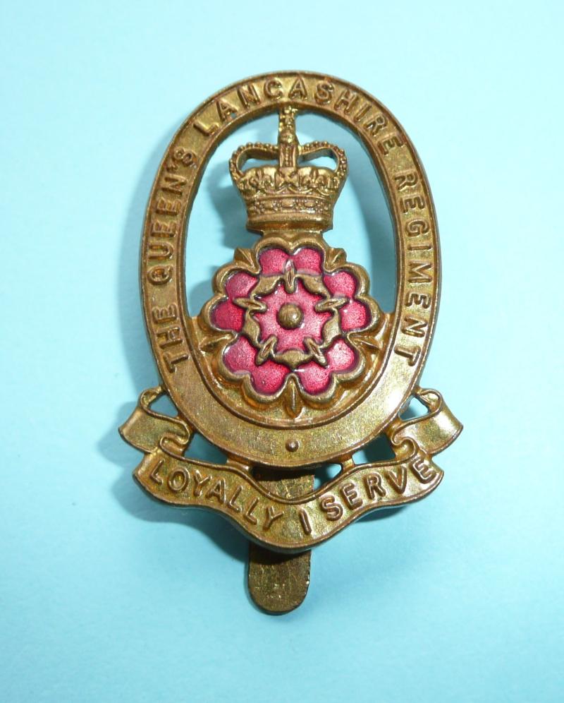 The Queen's Lancashire Regiment Enamel and Gilding Metal Brass Other Ranks Cap Badge